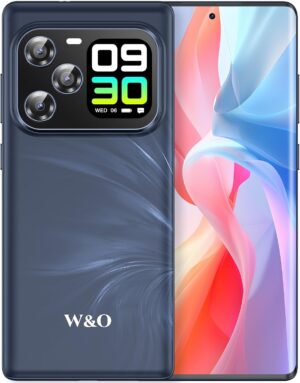 W & O Unlocked Phones with 6.67” FHD+ Curved Display + 1.74” Rear Display | Android 14 Smartphone with 12GB RAM 512GB ROM,5G Cell Phone, 5000mAh, 120Hz, Dual SIM, 64MP Cameras, Mobile Phone Blue